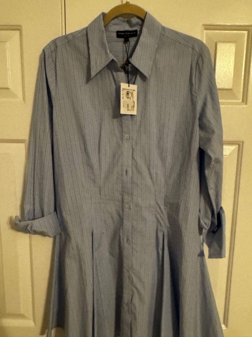 NWT Generation Love Light Blue Pinstripe Button-Front Shirt Dress - Picture 7 of 7
